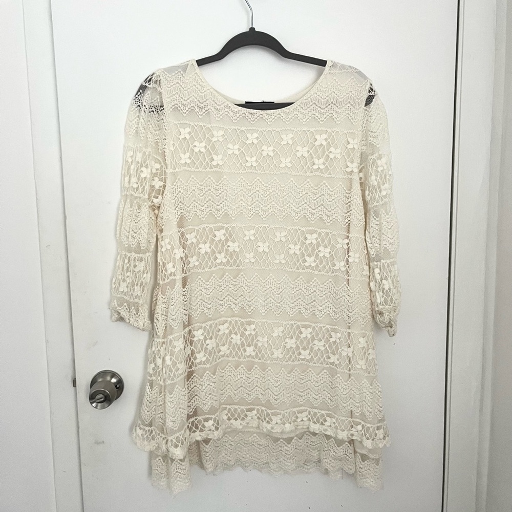Off-white / cream all Lace sheath dress 3/4 sleeve Size XL, summer dress